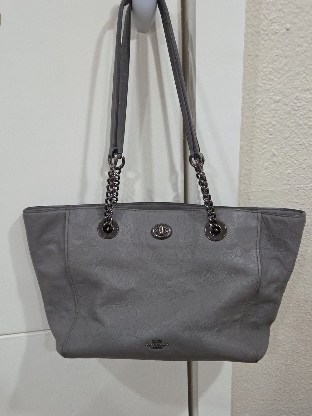 Coach Gray Signature Chain-Handle Shoulder Tote